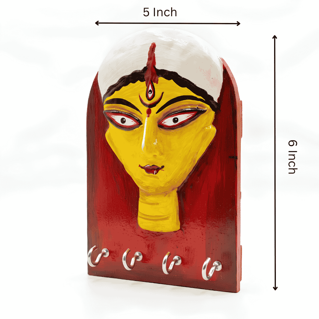 Handmade Maa Durga 3D Clay Wooden Key Holder