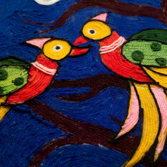 Pakhi Katha Folk Art Framed Wall Art – Handwoven Wool in Wooden Frame