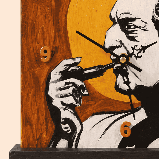 Handcrafted Wooden Table Clock Satyajit Ray Art