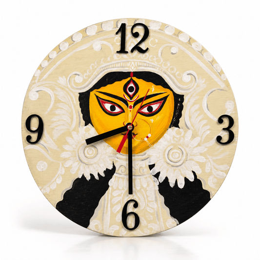 Wooden Wall Clock Handpainted Maa Durga
