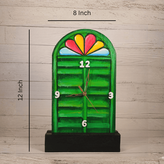 Wooden Table Clock Bonedi Barir Janla Green with Table Stand