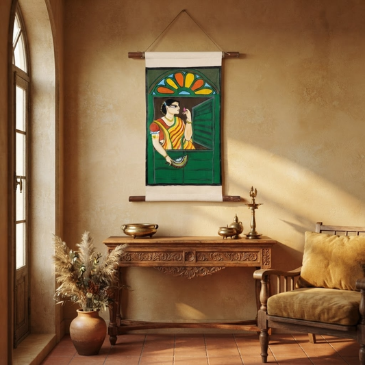 Hand painted Wall Hanging Canvas Scroll Love Birds Set Of 2