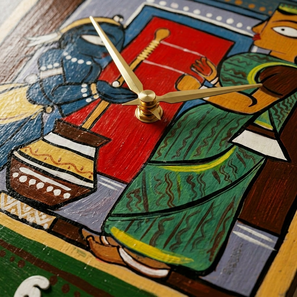 Jamini Roy Inspired Handcrafted Wooden Desk Clock