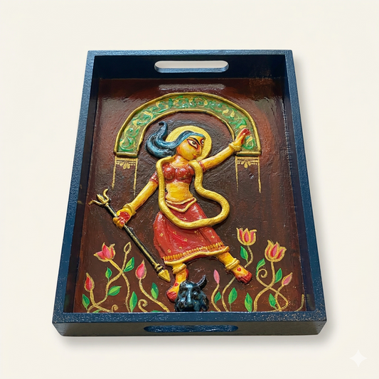 Maa Durga Handcrafted Wooden Tray