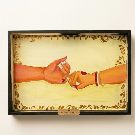 Mangal Bandhan Handpainted Wedding Decorative Plaque – Folk Art Wooden Plaque for Ceremony