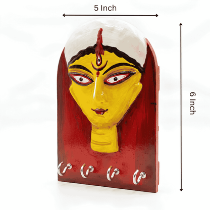Handmade Maa Durga 3D Clay Wooden Key Holder