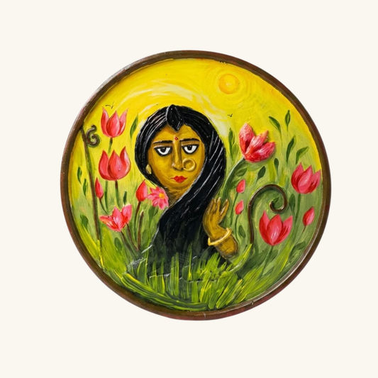 Indian Folk Art Hand Painted Wall Plaque – Handcrafted Wooden Decor for Home & Gifting