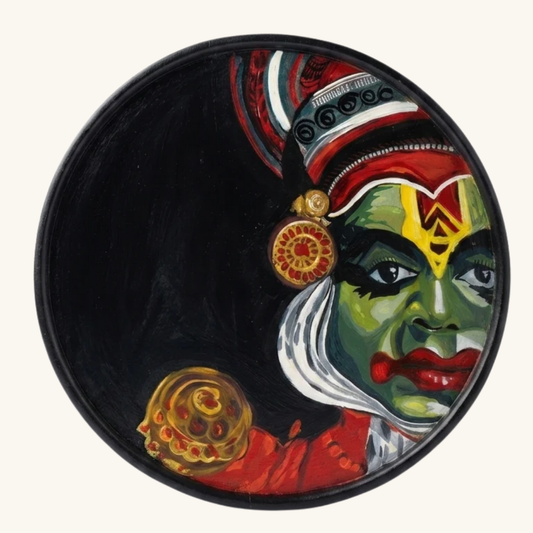 Kathakali Hand Painted Wall Plaque – Kerala Classical Art Wooden Decor for Home