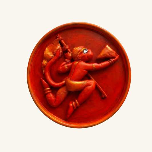 Bajrang Bali Folk Art Wall Plaque – Handcrafted Wooden Devotional Decor for Pooja Room