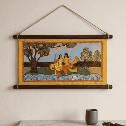 Handpainted Wall Scroll – Indian Folk Art for Wedding & Home Decor
