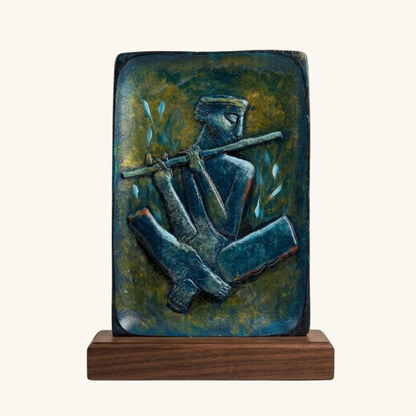 Nirvaan Handcrafted Krishna Wall Plaque – Folk Art Wooden Frame for Room Decor