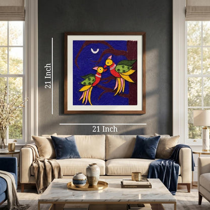 Pakhi Katha Folk Art Framed Wall Art – Handwoven Wool in Wooden Frame