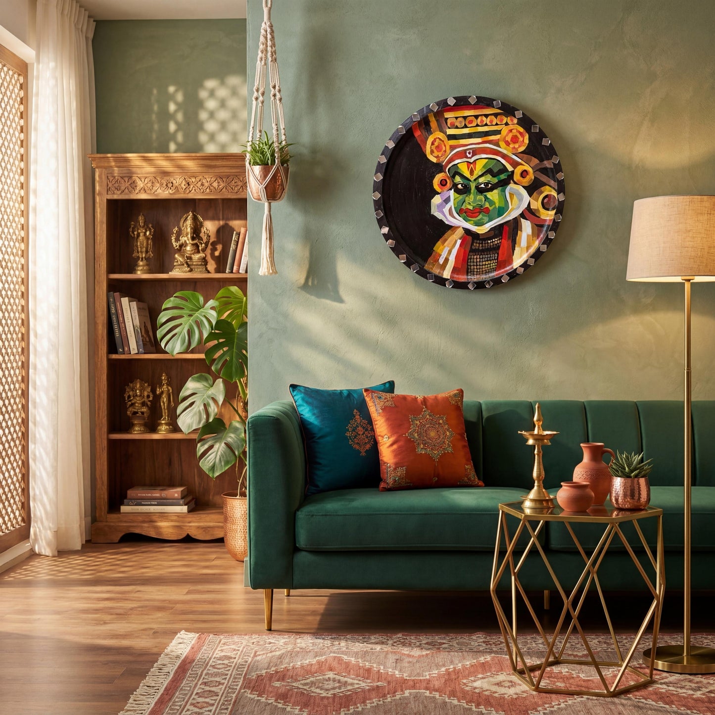 Handcrafted Wooden Wall Decor Hanging - Kathakali Painting
