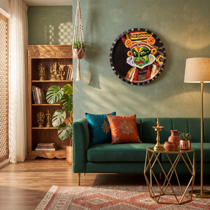 Handcrafted Wooden Wall Decor Hanging - Kathakali Painting