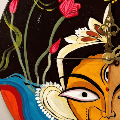 Wooden Wall Clock Maa Durga Painting Wall Mount Hanging Wall Decor