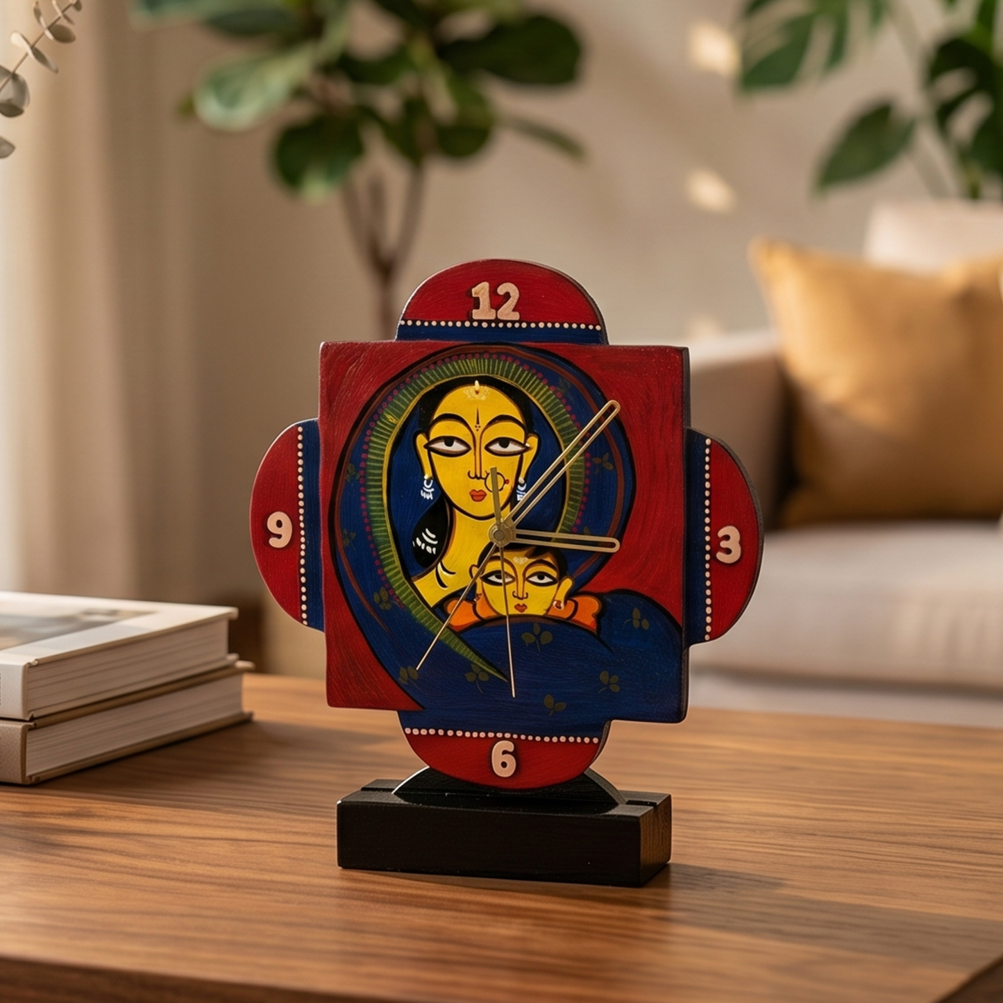 Jamini Roy Inspired Handcrafted Wooden Desk Clock