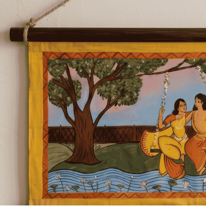 Handpainted Wall Scroll – Indian Folk Art for Wedding & Home Decor