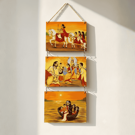 Wooden Wall Hanging Handpainted Durga Pujo Series Maa Aschen