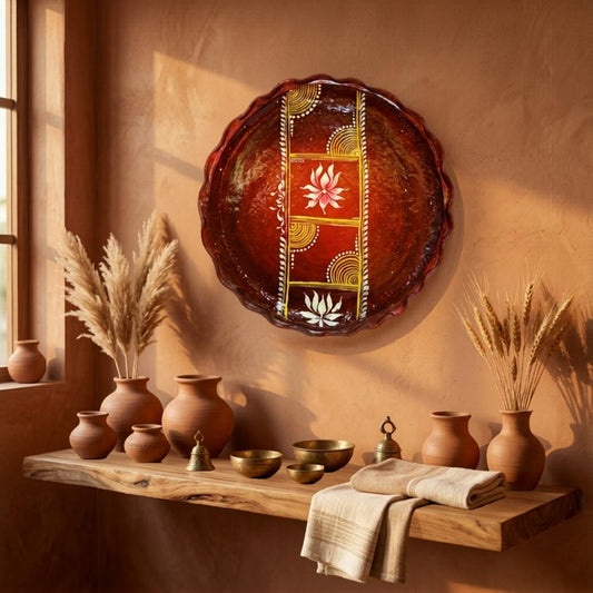 Padma Kala Handpainted Decorative Plaque – Folk Art Clay Thali for Home Decor