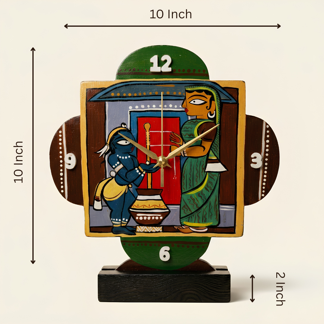 Wooden Table Clock - Jamini Roy Painting