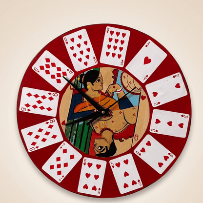 Wooden Wall Clock Raja Rani Cards Handcrafted Wall Decor