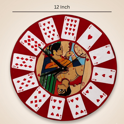Wooden Wall Clock Raja Rani Cards Handcrafted Wall Decor