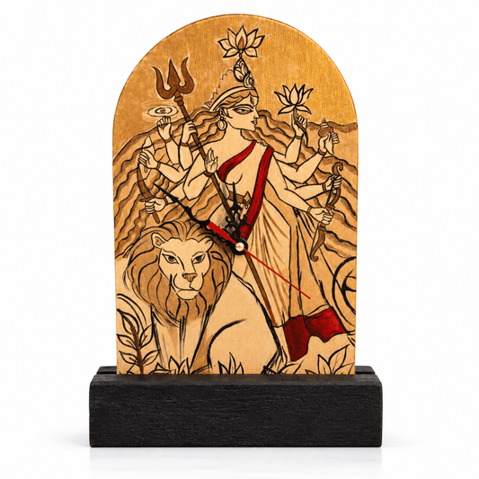 Wooden Handcrafted Wall & Table Clock Maa Durga