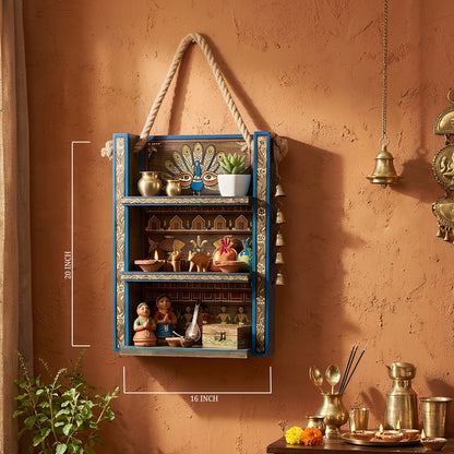 Mayur Angaan Folk Art Hanging Shelf – Handpainted Wooden Wall Shelve for Home Decor