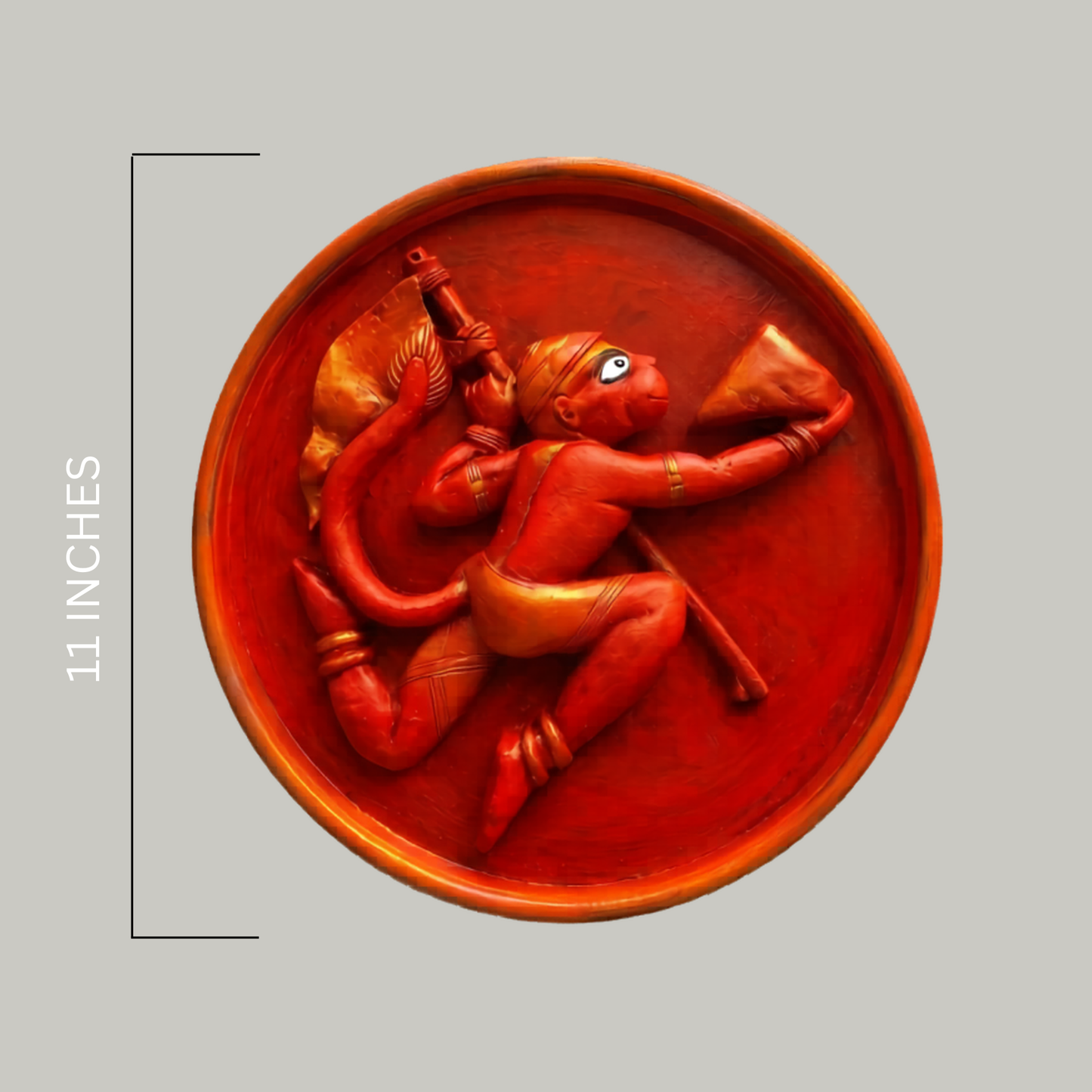 Bajrang Bali Folk Art Wall Plaque – Handcrafted Wooden Devotional Decor for Pooja Room