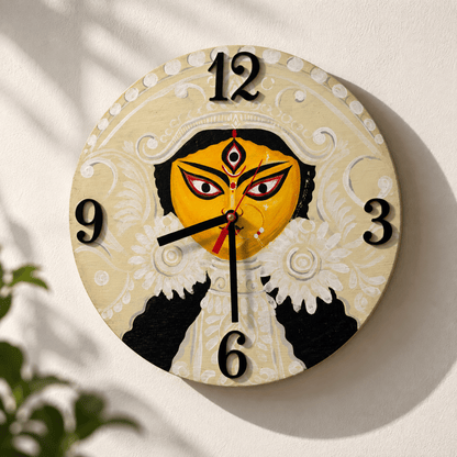 Wooden Wall Clock Handpainted Maa Durga