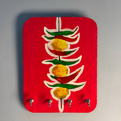 Hand-Painted Wooden Key Holder for Wall with 4 Hooks