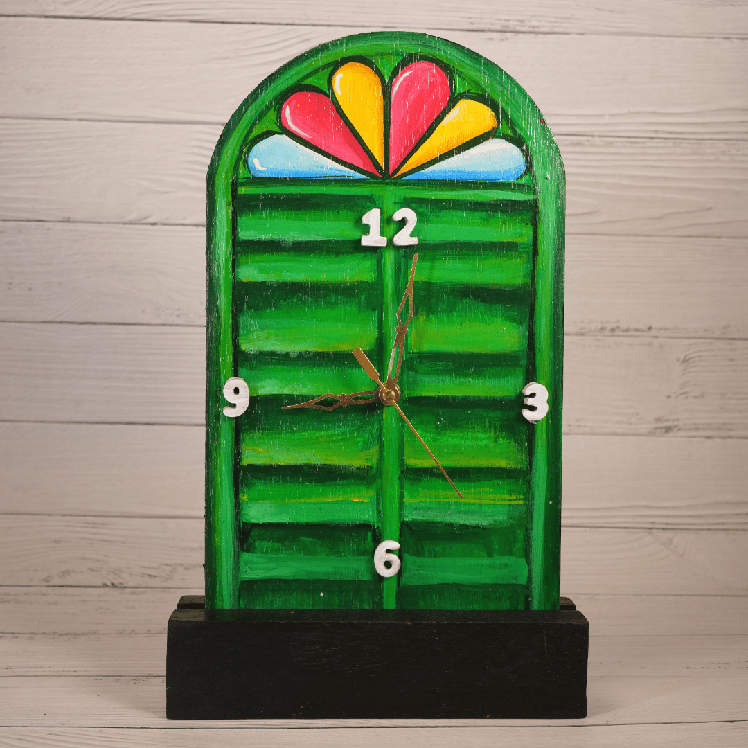 Wooden Table Clock Bonedi Barir Janla Green with Table Stand