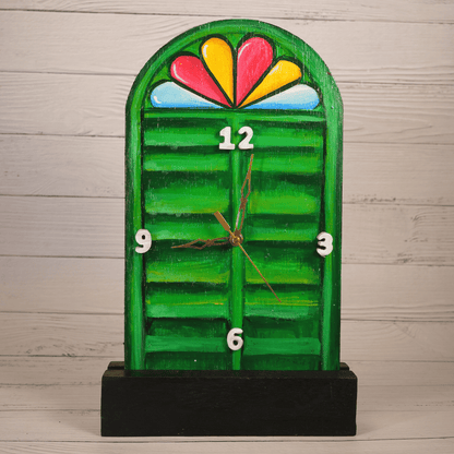 Wooden Table Clock Bonedi Barir Janla Green with Table Stand