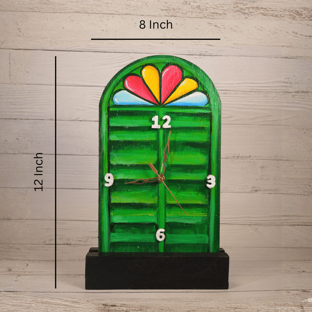 Wooden Table Clock Bonedi Barir Janla Green with Table Stand