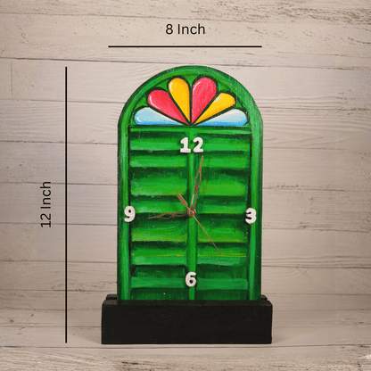 Wooden Table Clock Bonedi Barir Janla Green with Table Stand