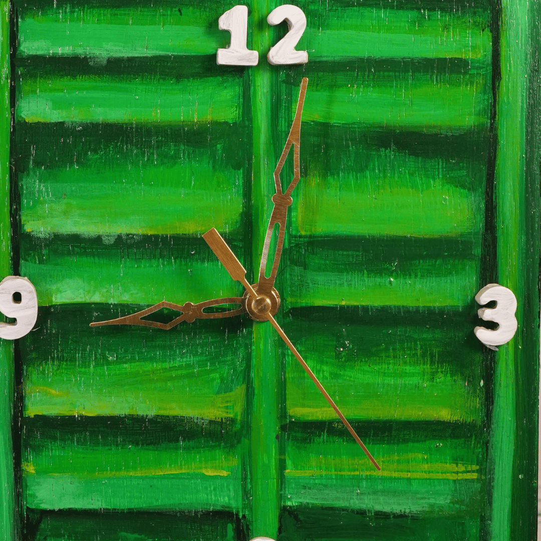 Wooden Table Clock Bonedi Barir Janla Green with Table Stand