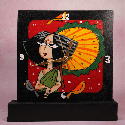 Wooden Wall & Table Clock Hand Painted with Table Stand & Wall Mount