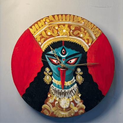 Wooden Wall Clock Analog Hand Painted Kali Maa