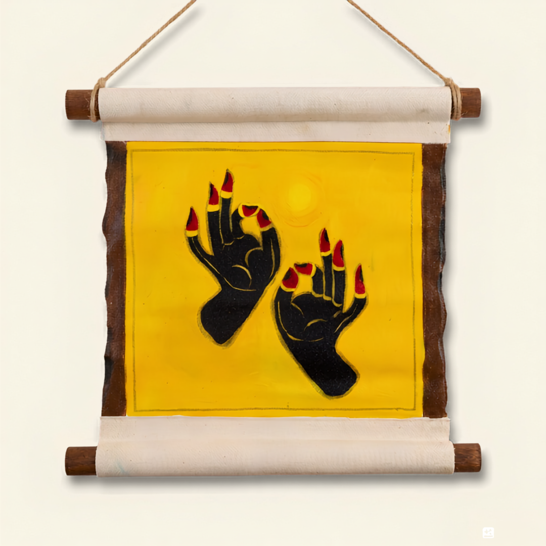 Hand Painted  Canvas Scroll Wall Hanging - Hasta Mudras