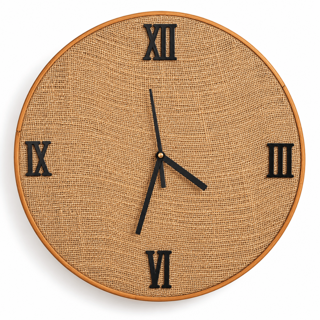 Handcrafted Wooden Clock Roman theme Jute Textured