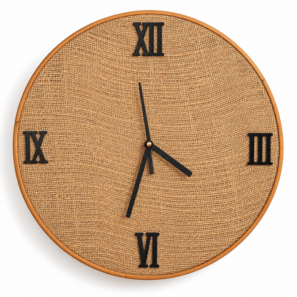 Handcrafted Wooden Clock Roman theme Jute Textured