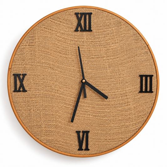 Handcrafted Wooden Clock Roman theme Jute Textured