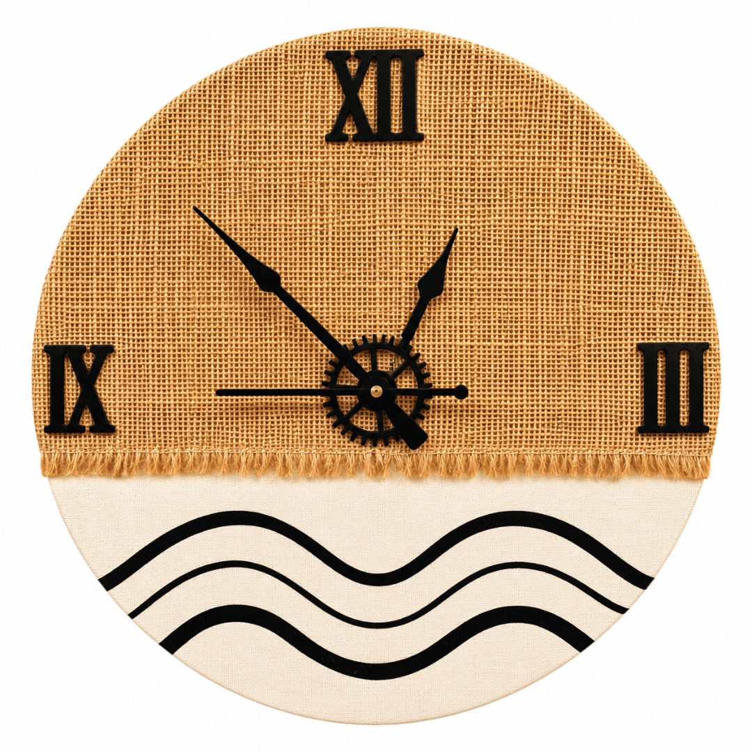 Wooden Wall Clock Analog Handcrafted Jute Texture