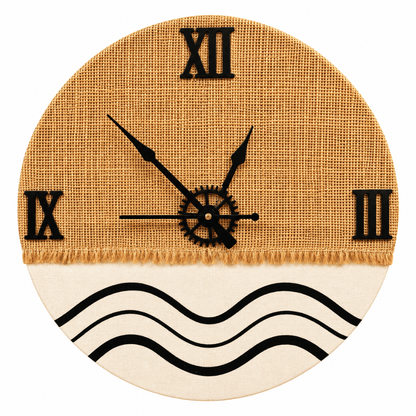 Wooden Wall Clock Analog Handcrafted Jute Texture