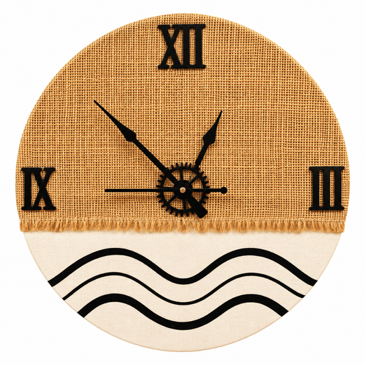 Wooden Wall Clock Analog Handcrafted Jute Texture