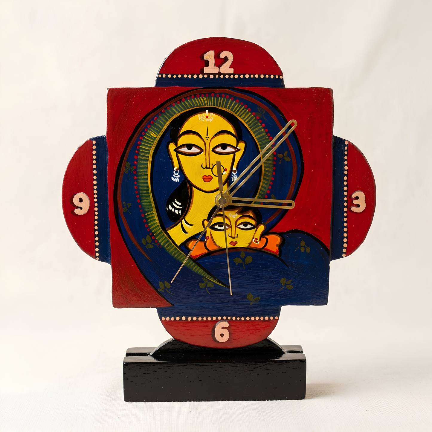 Jamini Roy Inspired Handcrafted Wooden Desk Clock