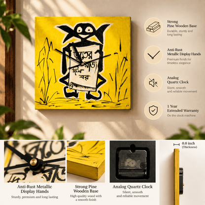 Wooden Wall Clock Analog Handcrafted Bhooter Raja Dilo Bor