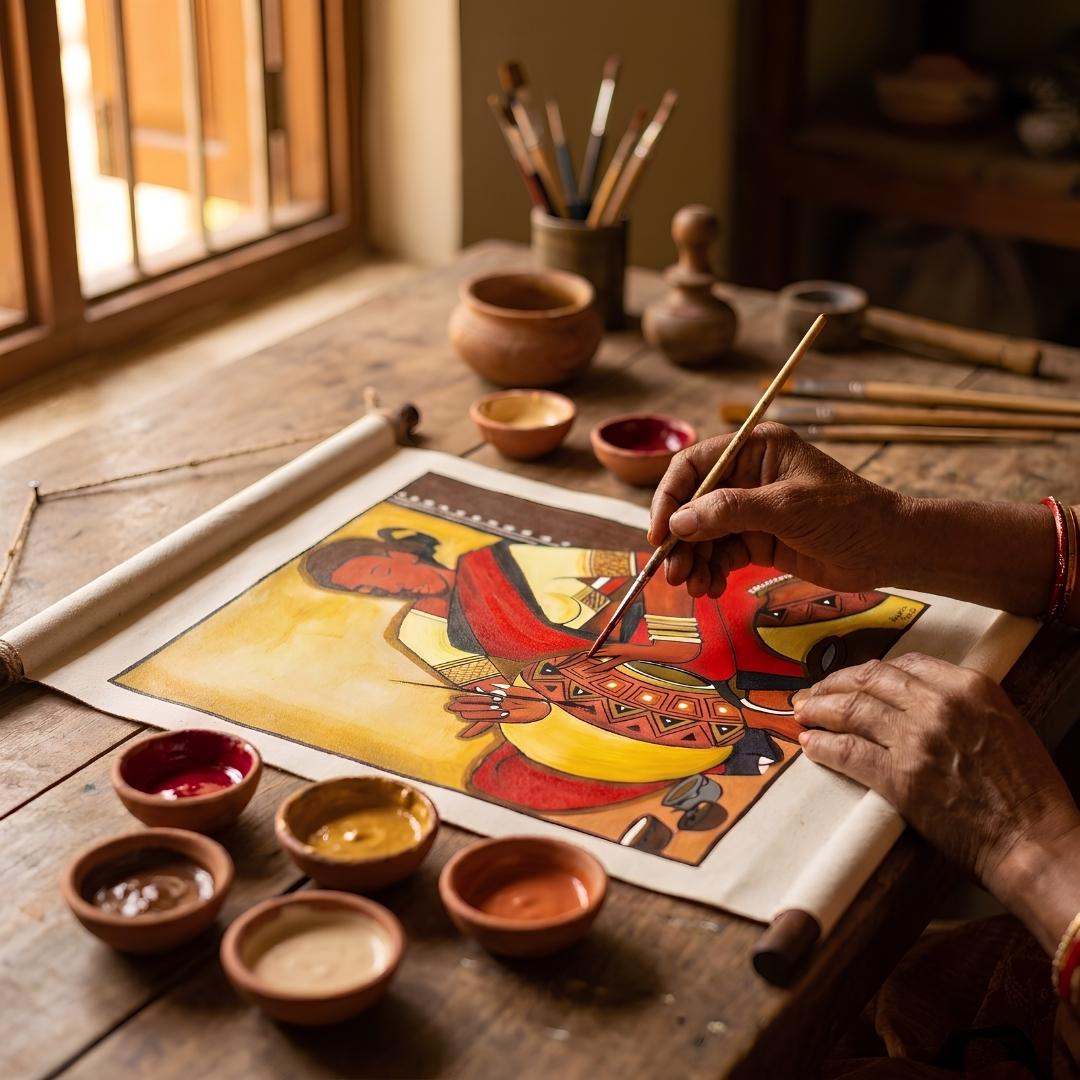 Karigar Katha Handcrafted Scroll – Indian Art Wall Decor for Home & Cultural Gifting