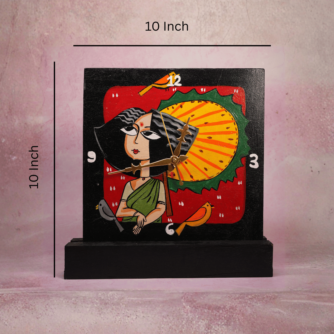 Wooden Wall & Table Clock Hand Painted with Table Stand & Wall Mount