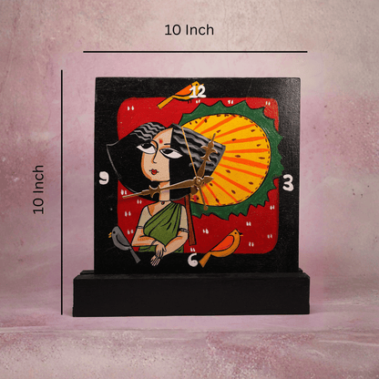 Wooden Wall & Table Clock Hand Painted with Table Stand & Wall Mount